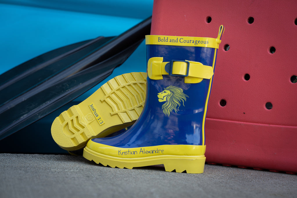 Blue rain boots